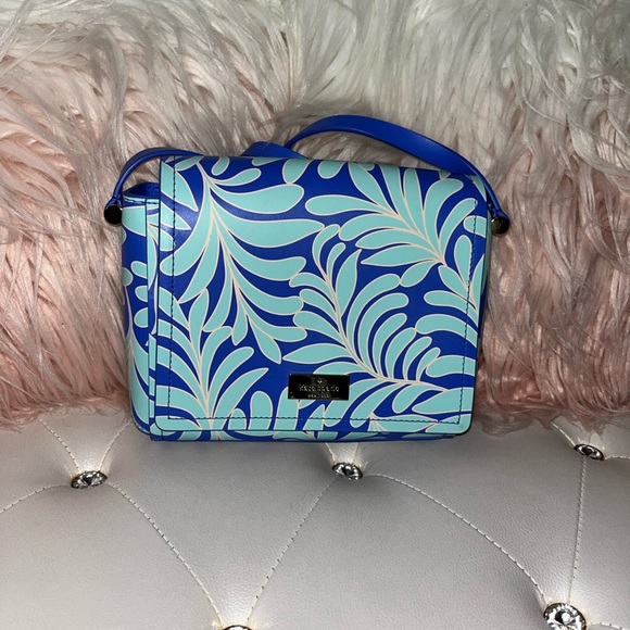 NEW Kate Spade Arbour Hill Avva Blue Green Printed Seaferns Leather Crossbody - Picture 7 of 16